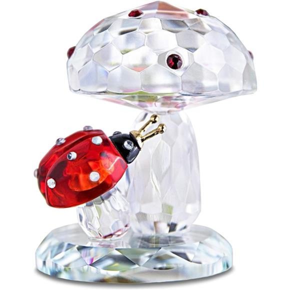 Crystal Ladybug on Mushroom Figurine Statues Home Table Decoration Ornament - Picture 1 of 6